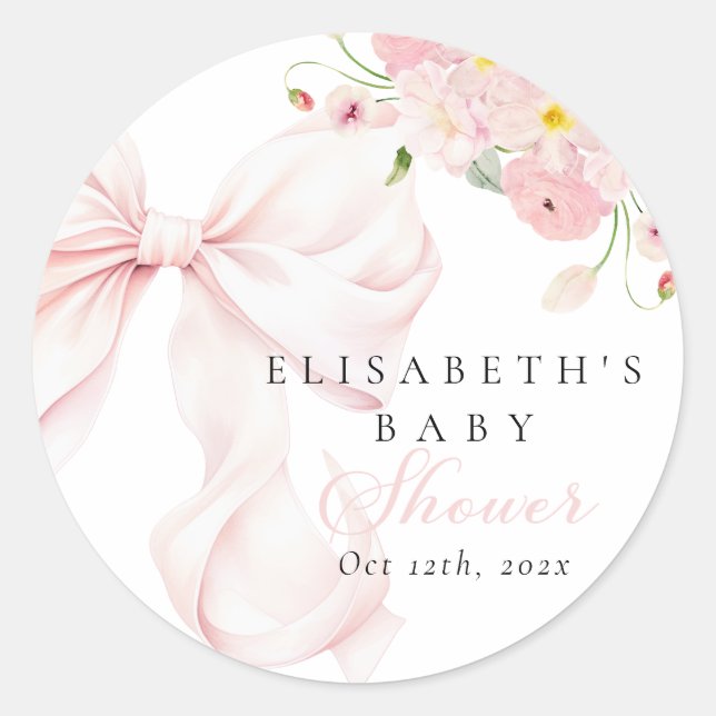 Baby in Bloom Pink Bow Babydusche Runder Aufkleber (Vorderseite)