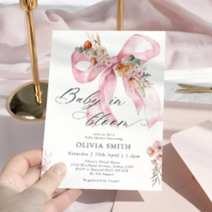 Baby in Bloom Pink Bow Bloral Baby Dusche Einladung
