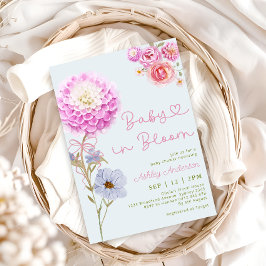 Baby in Bloom Pink Bow Blue Baby Dusche Einladung
