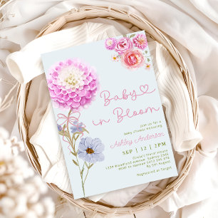 Baby in Bloom Pink Bow Blue Baby Dusche Einladung