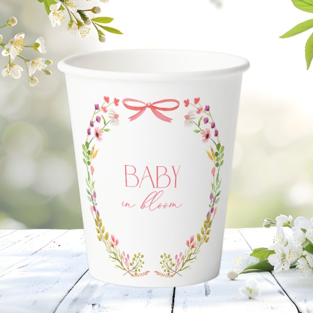Baby in Bloom Pink Bow Floral Garden Baby Shower Pappbecher (Von Creator hochgeladen)