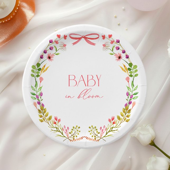 Baby in Bloom Pink Bow Floral Garden Baby Shower Pappteller (Von Creator hochgeladen)