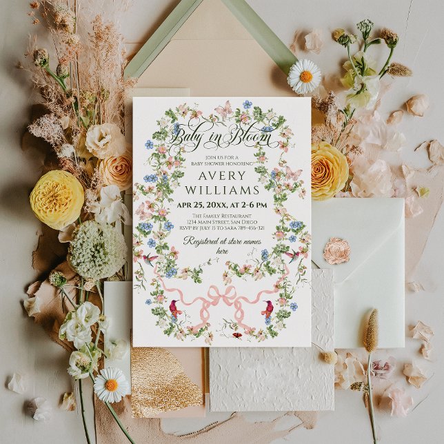 Baby in Bloom Pink Bow Floral Girl Babydusche Einladung (Von Creator hochgeladen)
