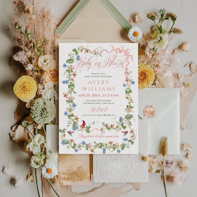 Baby in Bloom Pink Bow Floral Girl Babydusche Einladung (Von Creator hochgeladen)