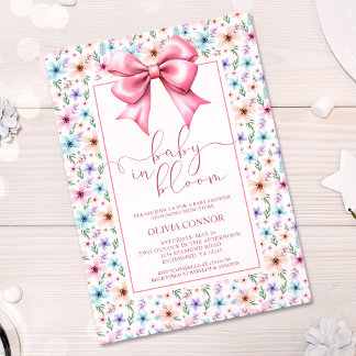 Baby in Bloom Pink Bow Floral Girl Babydusche Einladung
