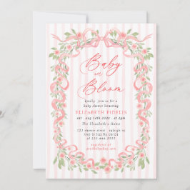 Baby in Bloom Pink Bow Floral Roses Baby Shower Einladung