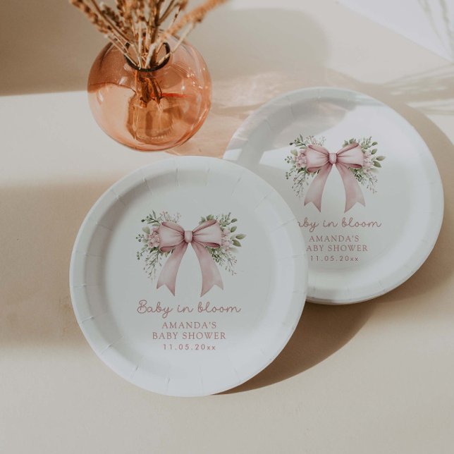 Baby in Bloom Pink Bow Girl Babydusche Pappteller (Von Creator hochgeladen)