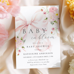 Baby in Bloom Pink Bow Kinderdusche Einladung