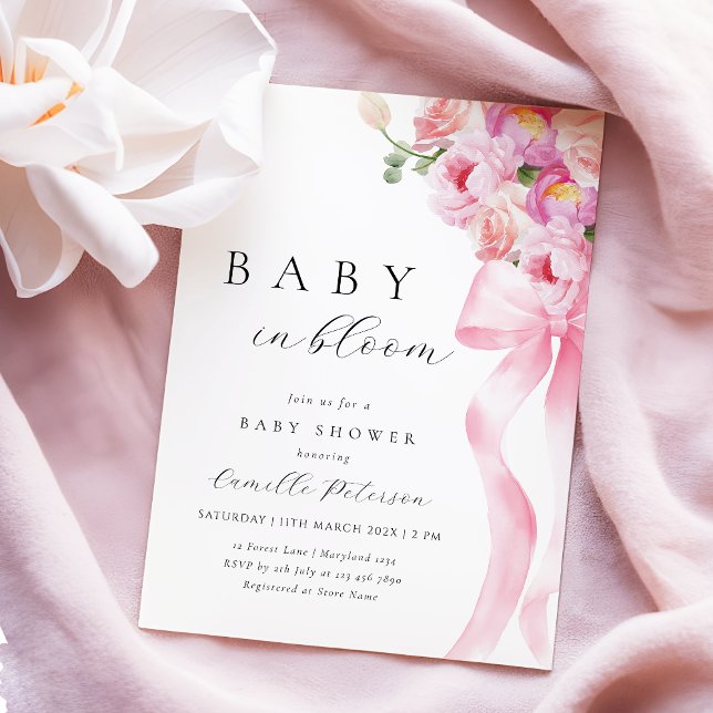 Baby in Bloom Pink Bow Kinderdusche Einladung (Von Creator hochgeladen)