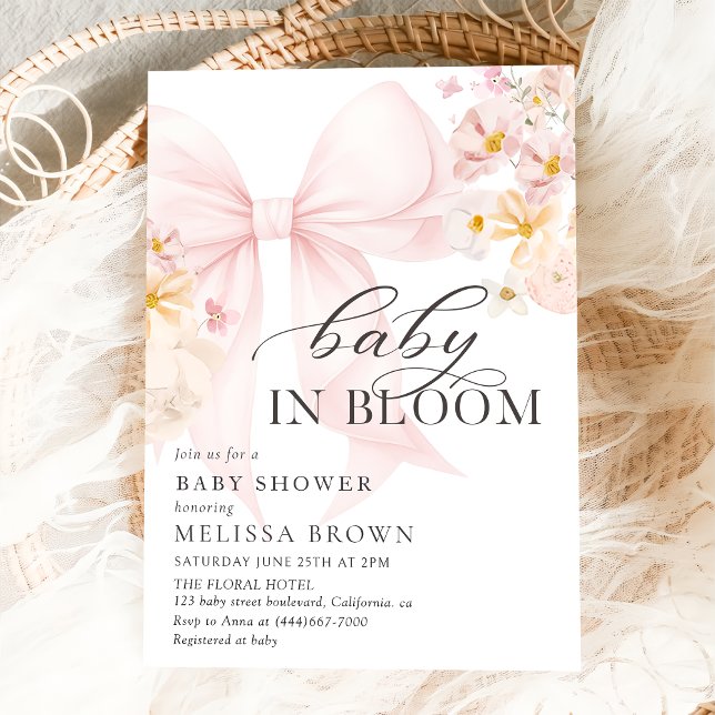 Baby in Bloom Pink Bow Kinderdusche Einladung (Von Creator hochgeladen)
