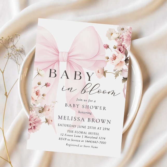 Baby in Bloom Pink Bow Kinderdusche Einladung (Von Creator hochgeladen)