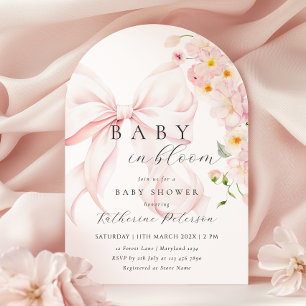 Baby in Bloom Pink Bow Kinderdusche Einladung