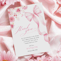 Baby in Bloom Pink Bow Thank You Card