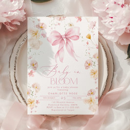 Baby in Bloom Pink Bow Wildblume Babydusche Einladung