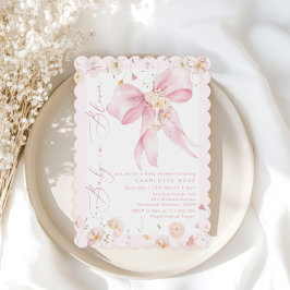 Baby in Bloom Pink Bow Wildblume Kinderdusche Einladung