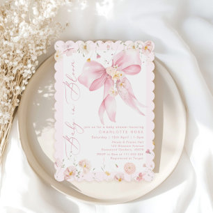 Baby in Bloom Pink Bow Wildblume Kinderdusche Einladung
