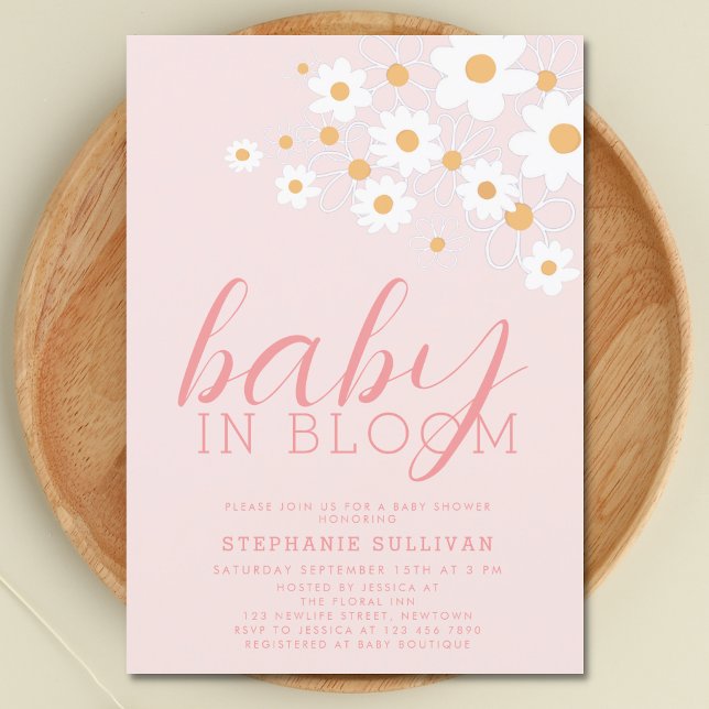 Baby in Bloom Pink Daisy Baby Shower Einladung (Von Creator hochgeladen)