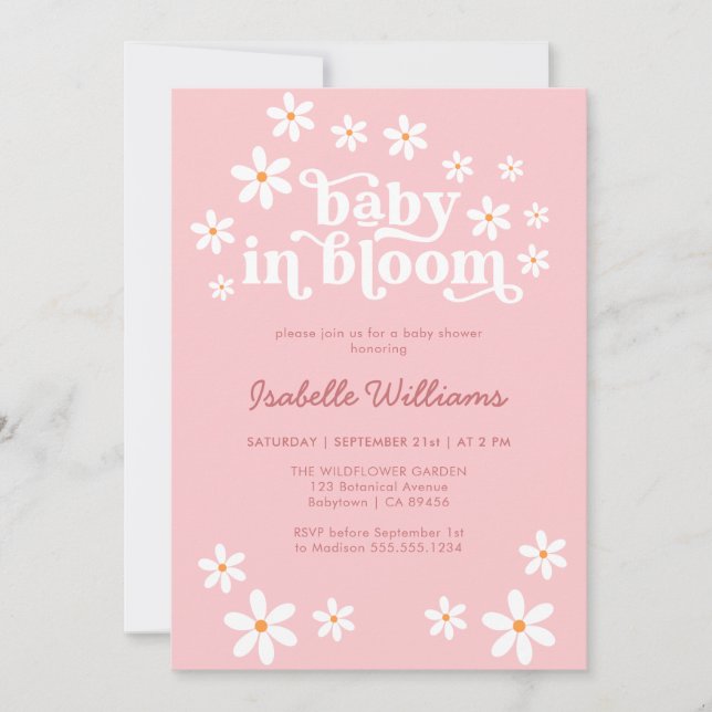 Baby in Bloom Pink Daisy Kinderdusche Einladung (Vorderseite)