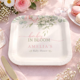 Baby in Bloom Pink Floral Baby Girl Shower  Pappteller