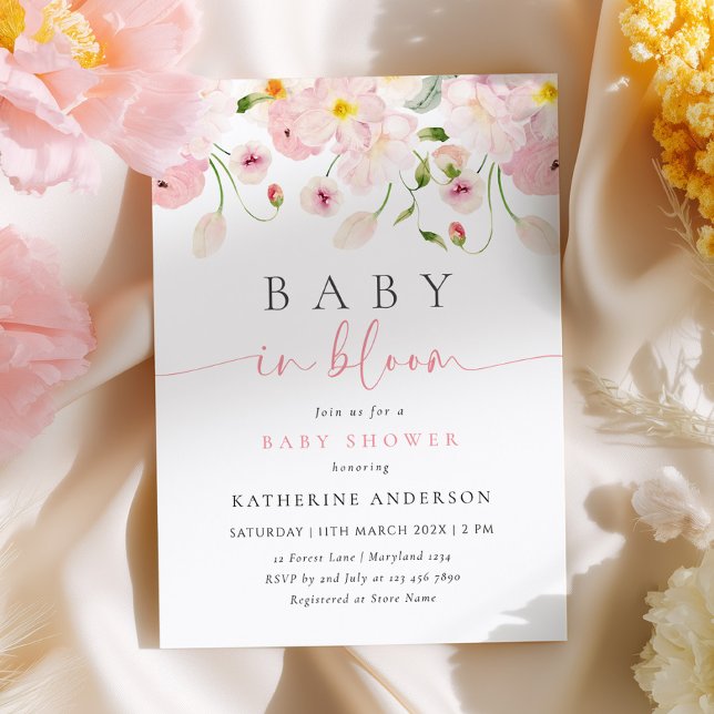 Baby In Bloom Pink Floral Baby Shower Invitation Einladung (Von Creator hochgeladen)