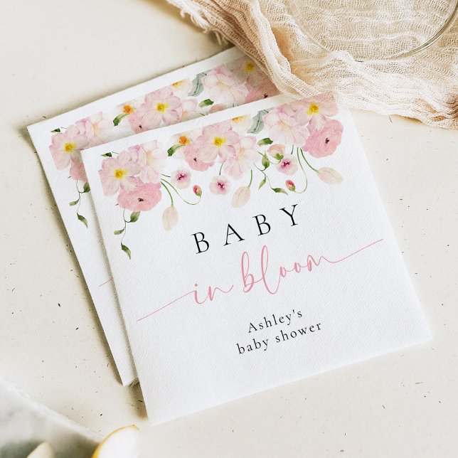 Baby In Bloom Pink Floral Baby Shower Napkins Serviette (Von Creator hochgeladen)