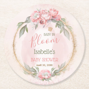 Baby in Bloom Pink Floral Elegant Girl Baby Dusche Runder Pappuntersetzer