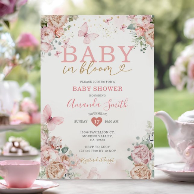 Baby in Bloom Pink Floral Girl Babydusche Einladung (Von Creator hochgeladen)