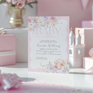Baby in Bloom Pink Floral Modern Baby Girl Dusche Einladung