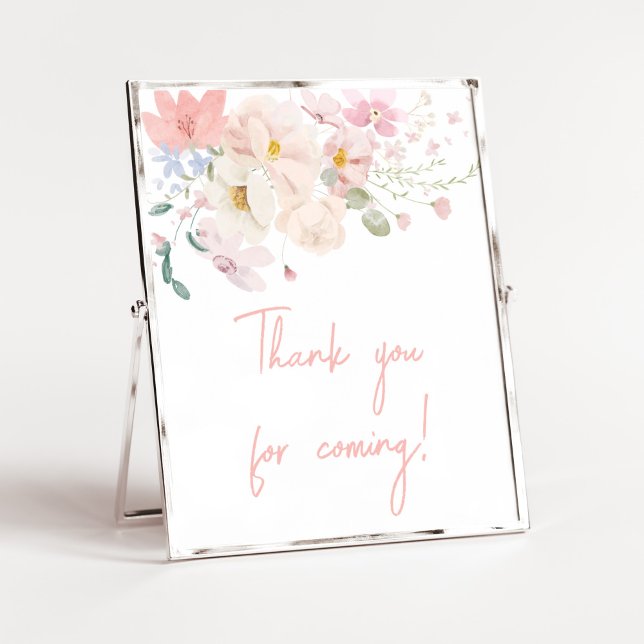 Baby in Bloom Pink Floral Vielen Dank für Ihr Komm Poster (Blush Pink Floral Baby in Bloom Baby Shower Thank you for Coming Sign)