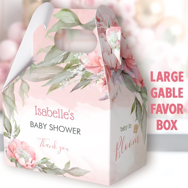 Baby in Bloom Pink Girl Dusche große Gabel Geschenkschachtel (Baby In Bloom Pink Large Favor Boxes - You can choose from 3 sizes of these gable favor Boxes)