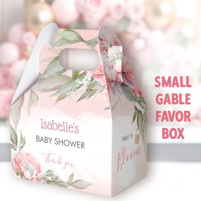Baby in Bloom Pink Girl Duschkabine Geschenkschachtel (Baby In Bloom Pink Small Favor Boxes - You can choose from 3 sizes of these gable favor Boxes)