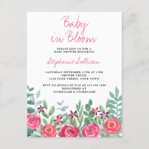 Baby in Bloom Pink Kinderdusche Einladung Postkart