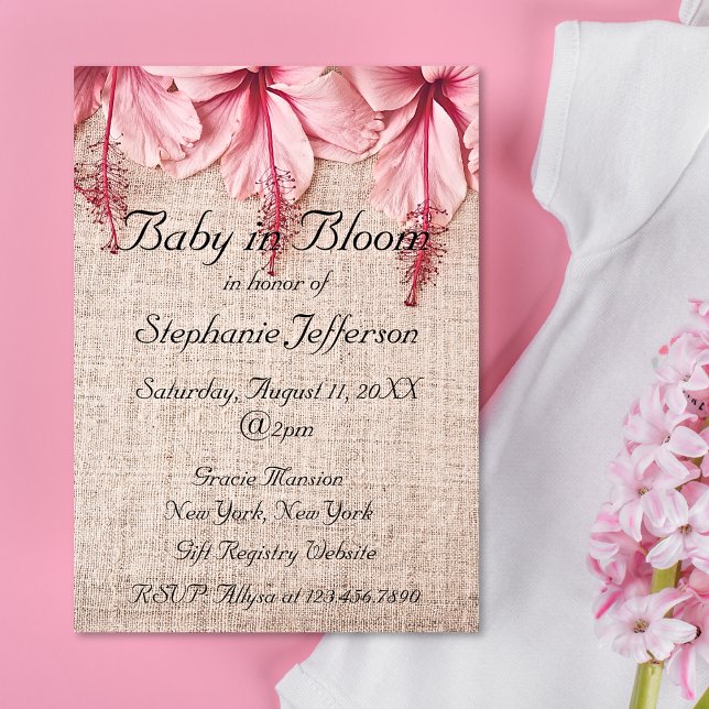 Baby in Bloom Pink Linen Florals Baby Dusche Einladung (Von Creator hochgeladen)