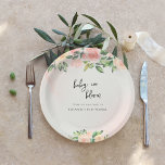 Baby in Bloom | Pink & Peach Floral Baby Dusche Pappteller<br><div class="desc">Fügen Sie Ihrer Feier eine lustige und festliche Touch mit personalisierten Tellern für Babyduschen, Geburtstage und andere Party hinzu. Da Ihre Tischdekoration eines der herausragendsten Elemente im Look Ihrer Veranstaltung ist, sollten Sie personalisierte Teller für ein Unterschriftendetails verwenden, um jedes Konzept zu vervollständigen. Fügen Sie diesem Design Ihre benutzerdefinierte Formulierung...</div>