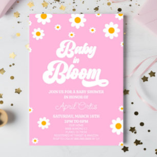 Baby in Bloom Pink Retro Daisy Blume Kinderdusche Einladung