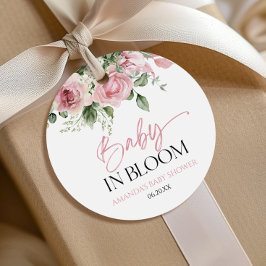 Baby in Bloom Pink Rose Blumenblütendusche Geschenkanhänger