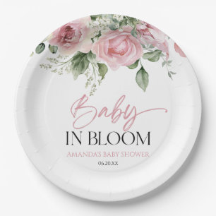 Baby in Bloom Pink Rose Blumenblütendusche Pappteller
