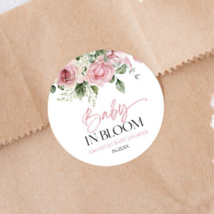 Baby in Bloom Pink Rose Blumenblütendusche Runder Aufkleber