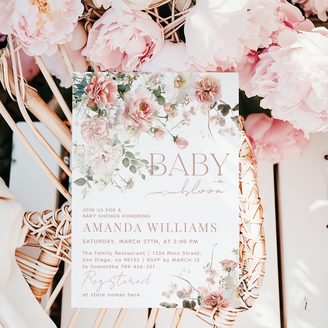 Baby in Bloom Pink Roses Floral Girl Babydusche Einladung (Von Creator hochgeladen)