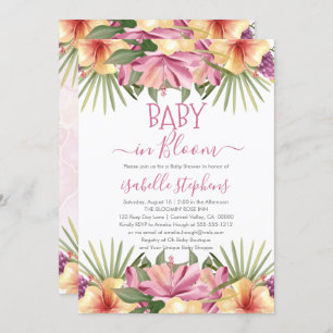 Baby in Bloom Pink Tropical Floral Baby Dusche Inv Einladung