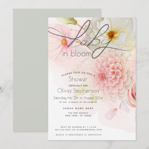 Baby in Bloom Pinke Dahlie Florale Babyparty Einladung