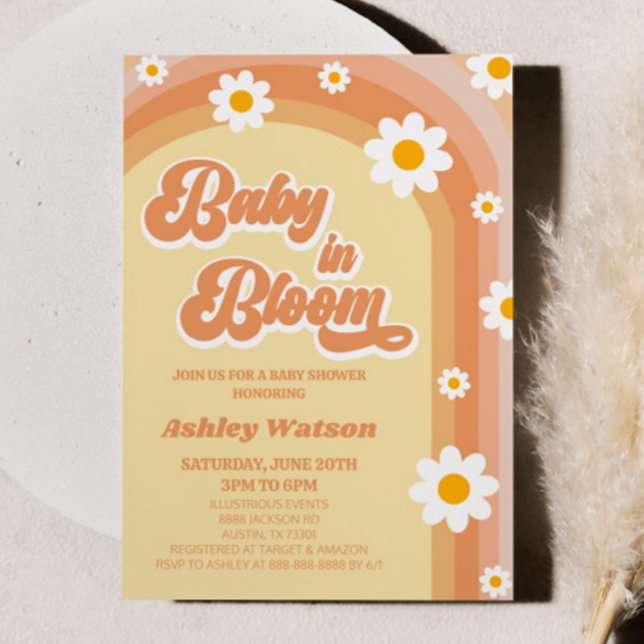 Baby in Bloom Retro Daisy Blume Kinderdusche Einladung (Von Creator hochgeladen)