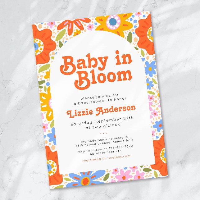 Baby in Bloom Retro Groovy Wildblumen Kinderdusche Einladung (Von Creator hochgeladen)