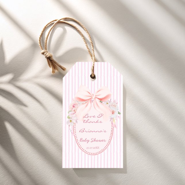 Baby in bloom retro preppy bow baby shower favor geschenkanhänger (Baby in bloom retro preppy bow baby shower favor gift tags)