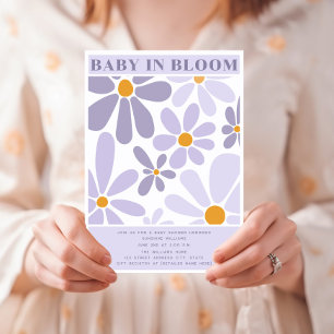 Baby In Bloom Retro Vintage Lavendel Blumenmuster Einladung