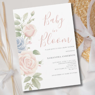Baby In Bloom Rosa Blau Florales Babyshower Einladung