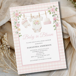 Baby In Bloom Rosa Blumenwäscheleine Babyparty Einladung
