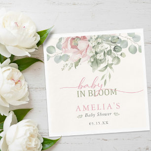 Baby in Bloom Rosa Florale Aquarell Mädchen-Party  Serviette