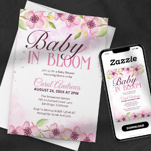Baby In Bloom Rosa Florale Wasserfarbe Baby Shower Einladung