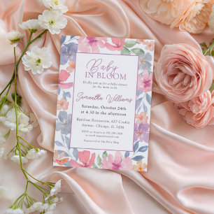 Baby in Bloom Rosa Florale Wasserfarbe Babyparty Einladung
